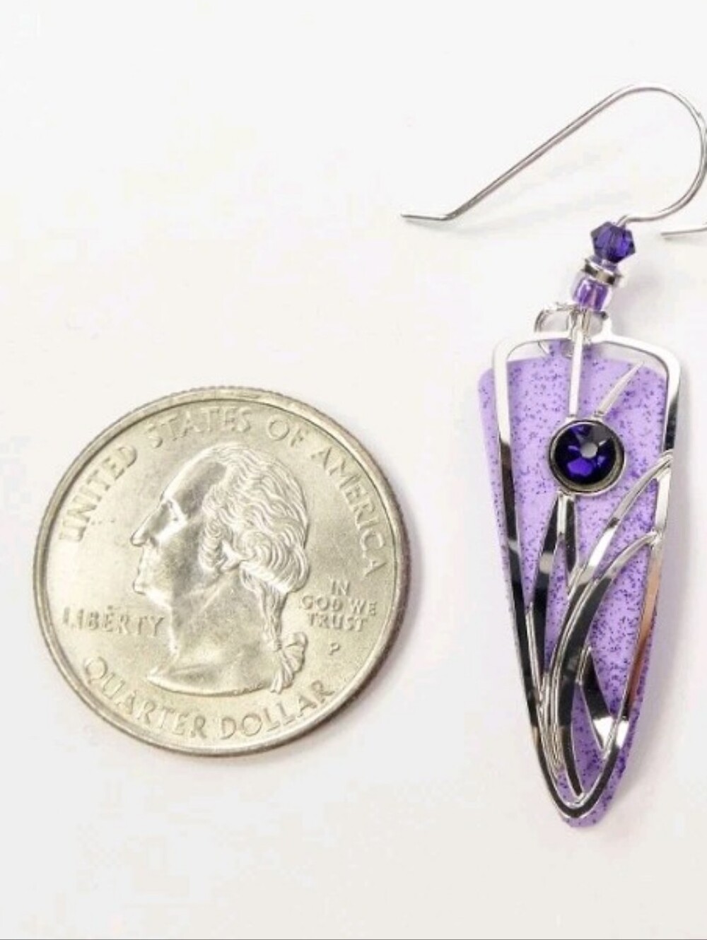 Adajio Earrings- Light Violet Trowel with Shiny Silver Reeds & Grasses Overlay - Picture 3 of 4
